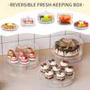 Compact Multifunc Chilled Serving Tray with Clear Rotating Lid,9 Inch Fruit Platter Tray for Parties and Small Cake Stand with Ice Storage Four Compartment Platter for Veggie Sushi Snacks Cupcakes
