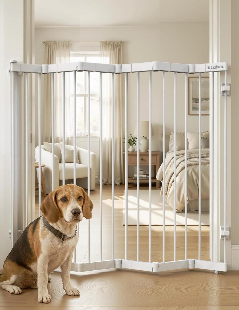 No Pawblems Retractable Safety Gate, Metal Adjustable Dog Gate for Doorways, Stairs & Hallways, Expands to 38" Wide, 36" Tall Gate, Auto Retract Design, No Bottom Bar, White