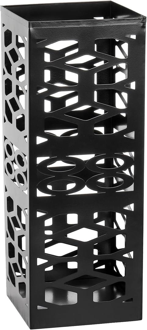 ZENFUN Metal Umbrella Holder Stand for Entryway, Square Umbrella Organizer, Walking Sticks Storage Bin Freestanding for Home, Office, Hotel, Black, 5.9 x 5.9 x 15.7 Inches