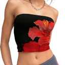 Trendy Queen Womens Tube Tops Strapless Crop Tops Basic Backless Sleeveless Bandeau Going Out Cute 2025 Summer Outfits (Large, Floralred)