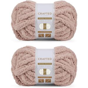 Crafted By Catherine Chunky Chenille Yarn - 2 Pack (8 oz / 227 g, 31.7 Yards Each Skein), Beige, Gauge 7 Jumbo