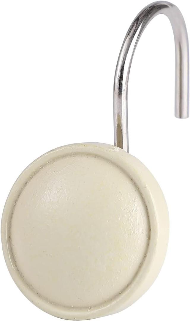 Twofishes Cream Rounds Resin Shower Curtain Hooks Set of 12 Decorative Rust Proof Resin Shower Curtain Rings Pack of 12