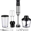 GDOR 1000W 6-in-1 Immersion Blender Handheld, Stainless Steel Scratch Resistant Hand Blender with 20 Speeds, Hand Mixer with Whisk, Chopper, Beaker, Egg Beaters and Dough Hooks, Black