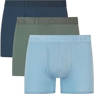 Hanes Men's Underwear Boxer Briefs & Trunks, Multi-Packs, Breathable Cool Lightweight, Viscose from Bamboo Supersoft, Pack 3,Large