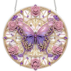 SKRYUIE Hanging Diamond Art Kits for Adults Pendant Butterfly, Special Shaped Crystal DIY Diamond Painting Kit, Acrylic Board Wreath Pendants Double Sided, Home Decor 7.48 x 7.32 Inch c8 (colorful-26)