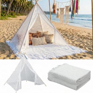 Beeveer Huge Teepee Tent 47'' X51'' with Extra Large Boho Picnic Blanket 91'' x 72'', Outdoor Lace Teepee Play Tent with Foldable Poles for Indoor Outdoor Party Wedding Picnic