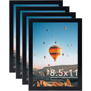 8.5x11 Picture Frame Set of 4 for Certificate Poster and Photo, Horizontal and Vertical Formats for Wall Hanging or Tabletop, 8.5x11 Wall Photo Frame with Shatter Resistant Plexiglass, 4 Pack, Black