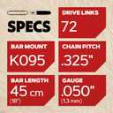 Oregon 18-Inch Replacement Chainsaw Bar and M72 SpeedCut Chain Combo, 72 Drive Links, Pitch: .325", .050" Gauge, Low Vibration (584408),Gray