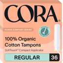 Cora Organic Cotton Tampons (36 Regular Tampons)