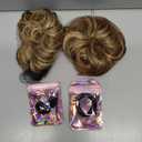 FESHFEN 2PCs Small Messy Bun Hair Piece for Thin Hair Women Girl Mini Synthetic Elastic Wavy Space-bun Scrunchies Updo Hairpieces, Light Brown & Mixed Blonde