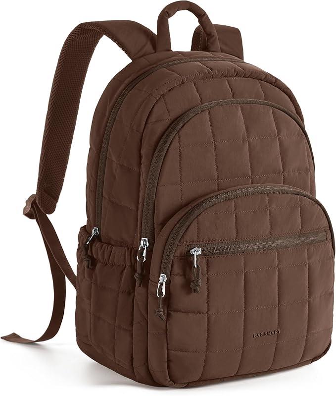 College Laptop Backpack, Travel Backpack for Women, Quilted Casual Daypack, Water-Resistant Bookbag for 15.6 Inch Laptop, Chocolate