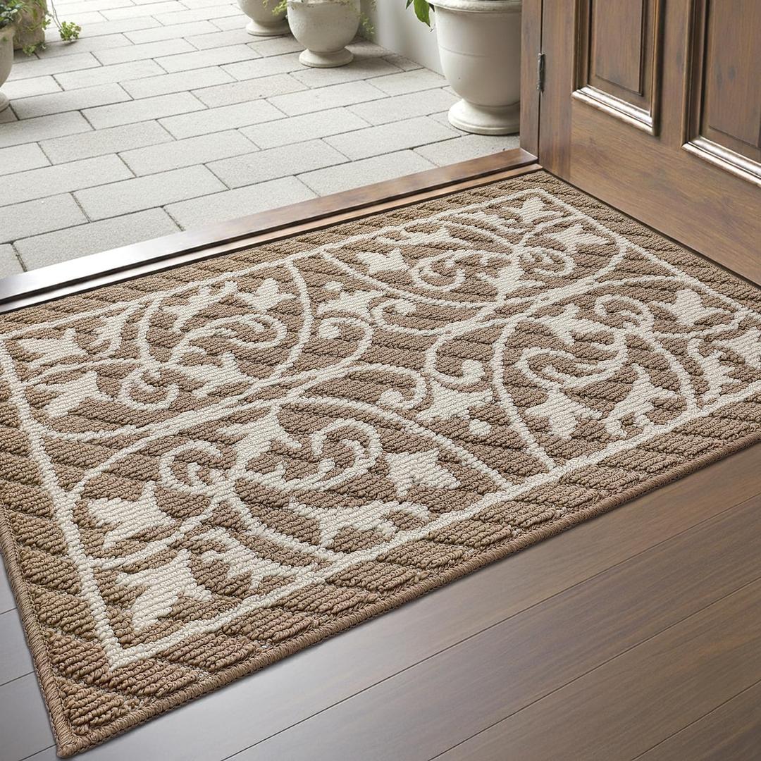 DEXI Front Door Mat Indoor Entryway, Inside Welcome Entrance Doormat Low Profile Thin, Small Non Slip Washable Entry Mats for House Floor Dirt Trapper, 20x32, Brown