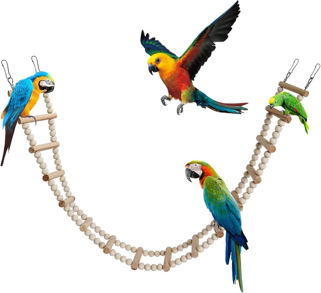 Bird Ladder Bridge, Wooden Pet Hamster Climbing & Swing Toys, Cage Accessories for Birds Rats Parrots Hamster Squirrel Sugar Gliders Parakeets Cockatiels - 16 Steps - 36.6 x 3.14 Inch