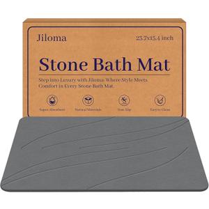 Stone Bath Mat Diatomaceous Earth Shower Mat Non-Slip Super Absorbent Bathroom Floor Mat Quick Drying Natural Easy to Clean(24 * 16 Grey)