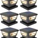 Sumaote Solar Post Cap Lights, 120 Lumen 3000K Warm White LED for 3x3 Metal/Vinyl & 4x4 Wood Posts, IP65 Waterproof Outdoor Garden Fence Deck Lighting, Dusk-to-Dawn Auto On/Off (6 Pack)