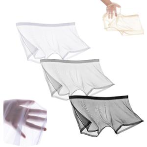 Ice Silk Sexy Mesh Full Transparent Boxer See Through Breathable Shorts Underwear Hollow Briefs for Men (Medium, A2)