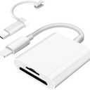 SD Card Reader for iPhone iPad Camera with USB C, Dual Card Slot Memory Card Reader Supports SD and TF Card Trail Camera Viewer SD Card Adapter Portable Micro SD Card Reader No App Plug and Play (Pearl White)