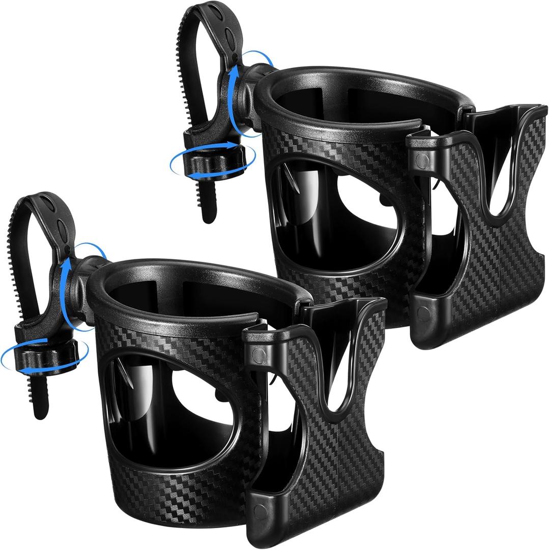 2 Pieces Cart Cup Holder with Phone Holder 2 in 1 Adjustable Cart Accessories for Front and Rear Seat Armrest (Black)