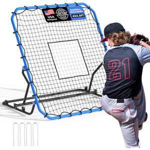 Baseball Rebounder Net, 4x4.5FT Volleyball Pitchback with 3 Adjustable Angles, Baseball & Softball Bounce Back Net for Ground, Line Drive, Fly Ball Return Settings Fielding Trainer (Blue)