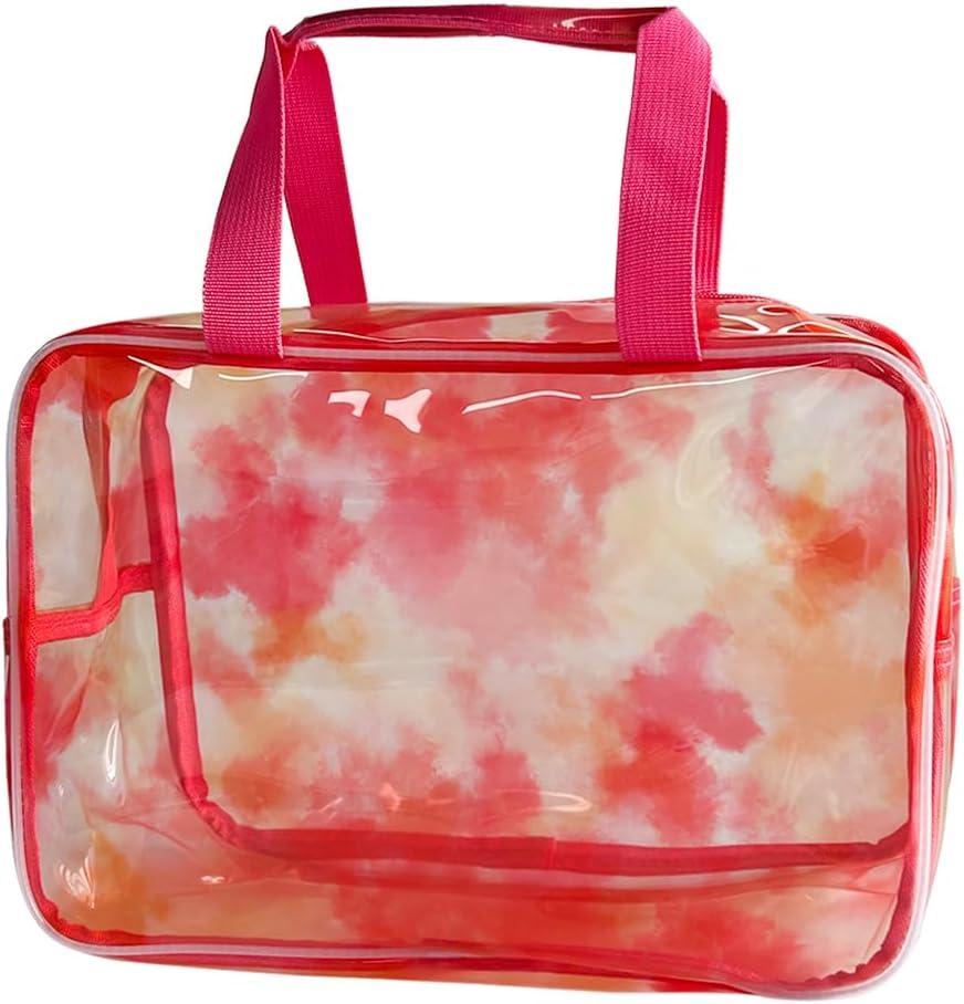 2 x TotePrint TPU Waterproof Red Handbag Iridescent Cosmetic Bag with Comfortable Hand, Clear Makeup Toiletry Carry Pouch Transparent Travel Essential Storage Bag for Vacation Bathroom (Red)