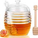 Loscarol Honey Jar with Dipper and Lid, 8 oz Glass Honey Pot Dispenser with 2 Dippers Sticks Set, Honey Containers for Kitchen, Home, Syrup Storage (Transparent)