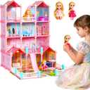 CUTE STONE Huge Dollhouse for Girls, Large Pretend Play Pink Doll House Gift for Kids