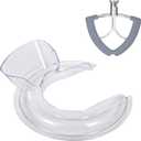 Flex Edge Beater and Splatter Guard Compatible with KitchenAid 6-7QT Mixer Bowl, Stainless Steel Paddle Attachment with Silicone Edges Compatible with Kitchenaid Mixer Accessories and Attachments