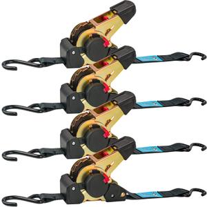 Retractable Ratchet Straps 4 Pack - 1" x 10' Each, Ratchet Straps Self Retractable 1500 lbs Break Strength. Weather Resistant Safety S-Hooks, Perfect for Boat, Securing Cargo, Any Hauling Job