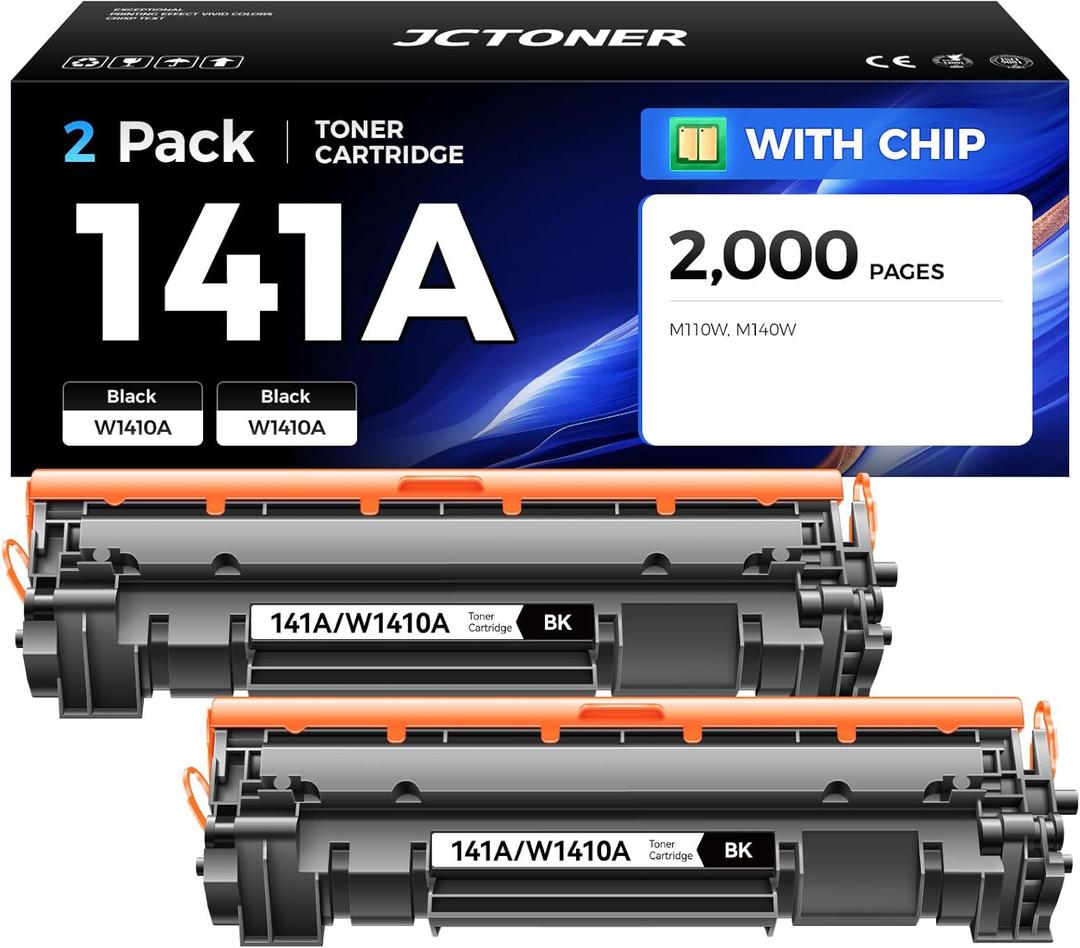141A W1410A Toner Cartridge Black 2-Pack (with chip) High Yield Replacement for HP 141A W1410A 141X W1410X Toner Compatible with HP LaserJet Pro M110w MFP M139w M140w Printer Ink M110we M139we M140we
