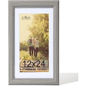 KTKDE 12x24 Picture Frame,Poster Frame Display Pictures 10 x20 with Mat or 12x24 Without, Tempered Glass,24 by 12 Gray Wooden Frame Wall Gallery Photo Frame best gift