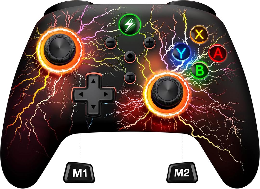 Wireless Switch 2 Pro Controller for Nintendo Switch Controller, Cool LED Wired PC Joysticks-Wireless iOS Gamepad/Android Remote/Programmable Nintendo Switch Accessories Interactive Gaming Figures (Colorful-Light Up)