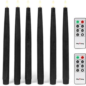 Rhytsing 11.4" Flameless Taper Candles with Timer Function for Halloween, Battery Operated Tall Candlesticks Rustic Wax, Warm White LED, 2 Remotes Included - Set of 6 (Black)