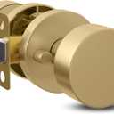 Mega Handles Buena Gold Privacy Door Knob - 1 Pack Reversible Interior Gold Door Knob, Heavy Duty Bed and Bath Door Knobs with Privacy Lock, Fits All Standard Door Sizes - Satin Brass