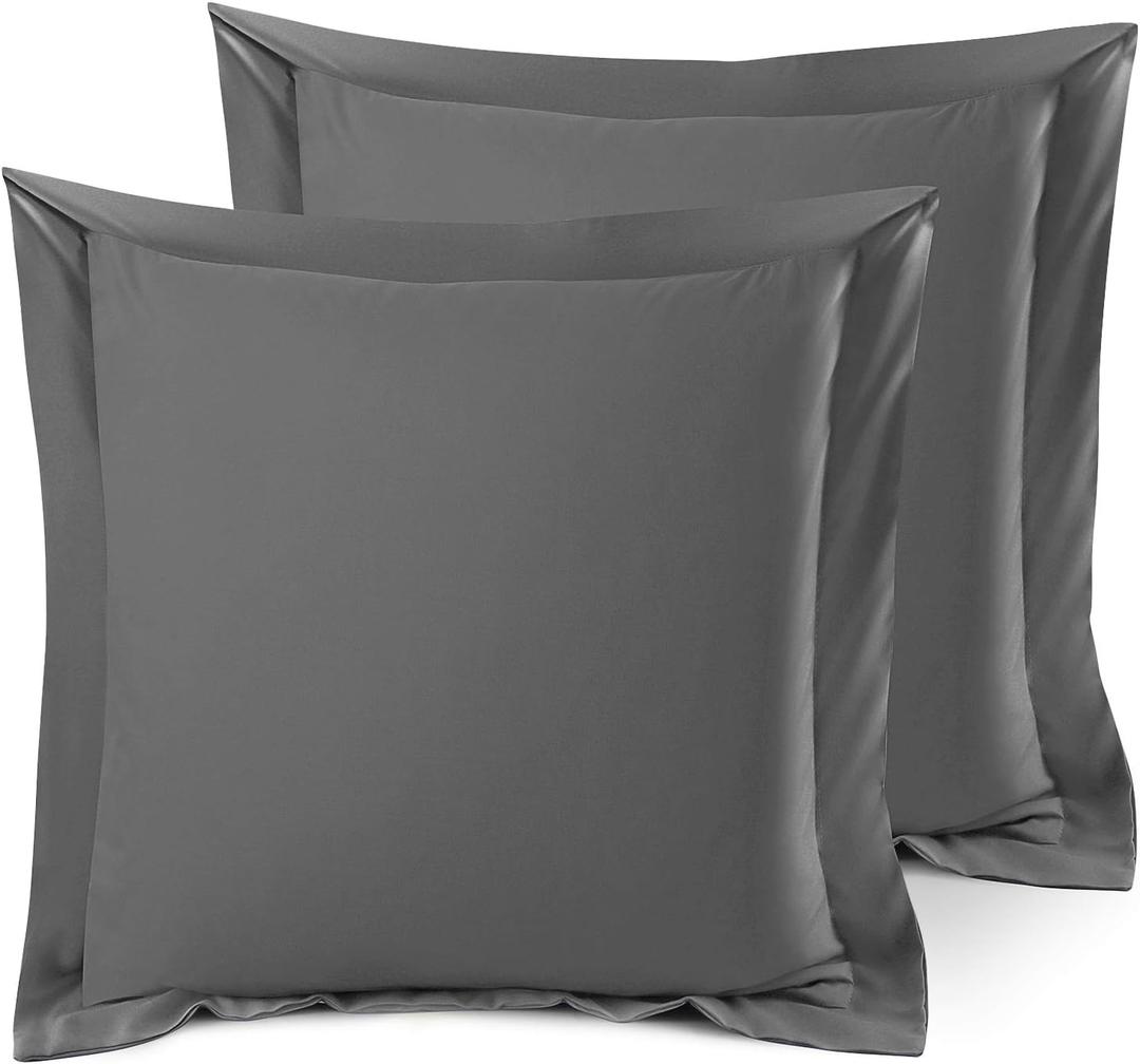 Nestl Soft Pillow Shams Set of 2 - Double Brushed Microfiber Pillow Covers - Hotel Style Premium Bed Pillow Cases, with 1.5 Decorative Flange, Euro 26"x26" - Gray (08 - Dark Grey)
