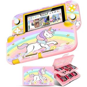 Gurgitat 2 in 1 for Nintendo Switch Lite Case Protector - 24 Game Card Holder Case & Switch Lite Protective Cover Cute Funny Cartoon Hard Shell for Girls Boys Women Men, Unicorn
