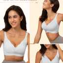 Wireless Bra Women Seamless Push Up Support Comfort V Neck Full Coverage Sleep T-Shirt Everyday Bras (Large)