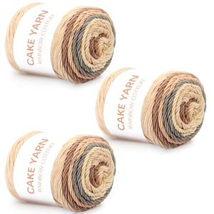 SIMEIQI 3 PCS Cake Yarn for Crocheting,100g Gradient Yarn for Making Colorful Crafts, Cotton and Acrylic Blended Crocheted Dolls, Scarves, Bags, Blankets and Other Handicrafts(Beige Khaki)