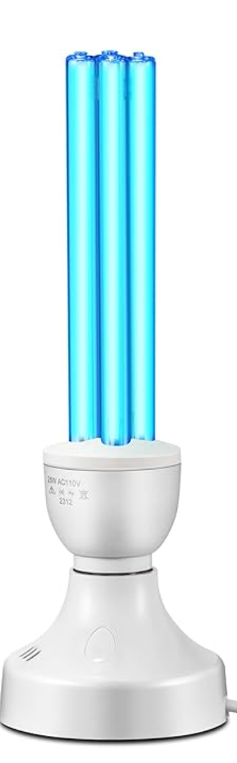 25 Watt UV Light, UVC Lamp with E27 Base and Remote Control and UV Protection Glasses, UVC Light Bulb for Basement/Bedroom/Kitchen(Ozone Free)