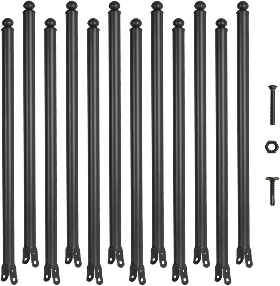 12 Pack 1-3/8'' Chain Link Fence Extension, 30'' Fence Extension Height, Galvanized Post Extender for Dogs and Privacy (Black)