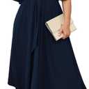 SCOMCHIC Women Plus Size Midi Dresses Wedding Guest Short Sleeve V Neck Tie Waist Casual Summer Flowy A Line Dress XL