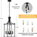 4-Light Black Chandeliers for Dining Room, Foyer Chandeliers Lantern Tiered Industrial Ceiling Light Metal Modern Farmhouse Pendant Lights for Kitchen Island Entryway, Living Room