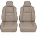 NLQR Medium Parchment Tan Leather Driver & Passenger Side Bottom & Top Lean Back Replacement Microfiber LeatherSeat Covers fit for Ford F250 F350 F450 F550 Lariat 2002-2007 & Excursion 2002-2005