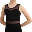 Girls Dance Leotard For Ballet Mesh Tank Dancewear,Mesh Splicing,Water Drop Hollow Back,Full Front Lining (10-12 Years, Black)