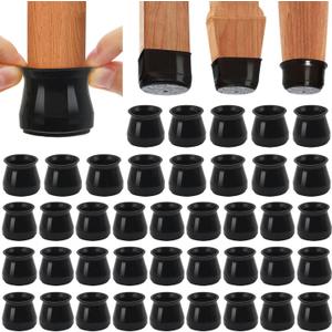 BUMACO Chair Leg Floor Protectors Chair Leg Protectors for Hardwood Floors Silicone Pads Covers to Protect Floors (Black-40 Pcs, Universal L (1.3"-2")