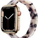 Heesch Resin Fashion Watch Band Compatible with Apple Watch, Tortoise Elastic Watch Band Bracelet Jewelry Wristband Women for iWatch