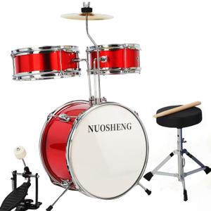 3-Piece 13 Inch Kids Drum Set, Beginner Junior Drum Kit with Adjustable Throne Cymbal Pedal Wooden Drumsticks, Poplar Hardwood Educational Musical Toy Gift for Boys Girls 3-9 Years Old