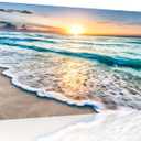 TutuBeer 1 Pcs Beach Wall Art Beach Wall Decor Blue Sea Sunset White Beach Ocean Wall Art Beach Pictures Wall Art Seascape Print on Canvas Ocean Decor Beach Decor for Bedroom Home Decor 16x32 inch