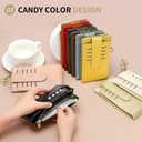Credit Card Slim Wallet for Women and Men, PU Leather Card Holder with KeyChain Ring - 14 Slots & 1 ID Window & 1 Zipper Pocket, Beige