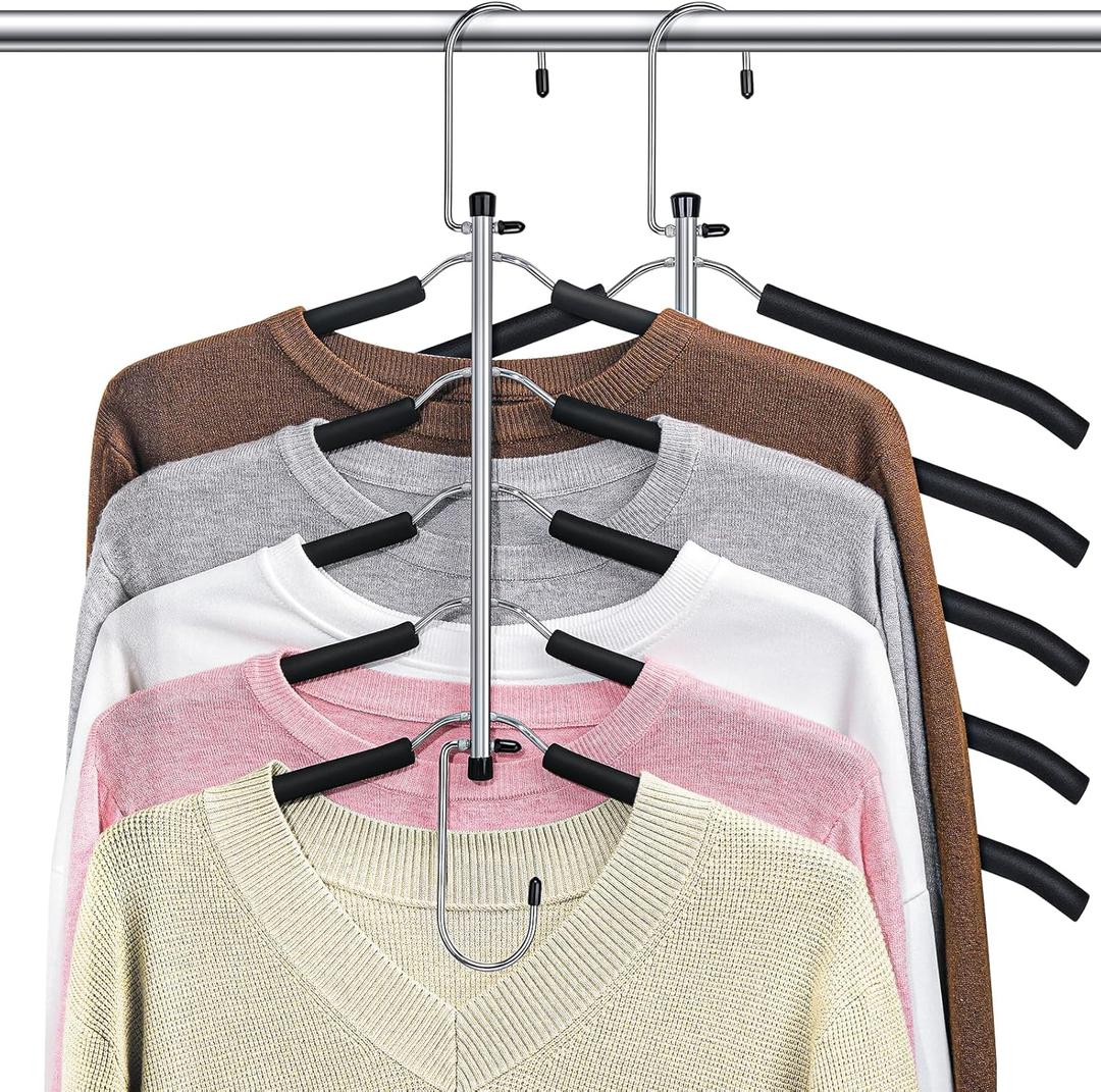 Clothes Hangers Space Saving Shirt Organizer, Non Slip Multi T Shirt Hangers for Closet with Foam Padded for Blouse Hoodie Sweatshirt Sweater Short Closet Organizers and Storage Black 2 Pack