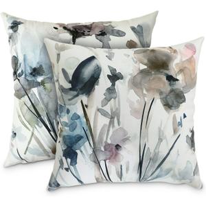 Floral Throw Pillow Covers 20x20 Set of 2 Vintage Watercolor Flower Decorative Pillow Covers Ink Art Style Soft Square Pillowcases for Home Sofa Living Room Bedroom Outdoor